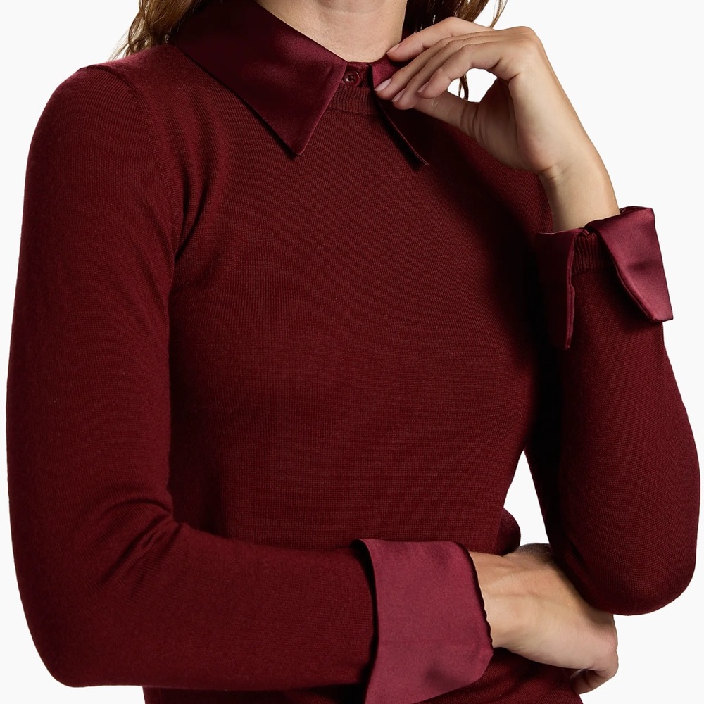NEW ALICE + OLIVIA Porla Collared Wool Sweater